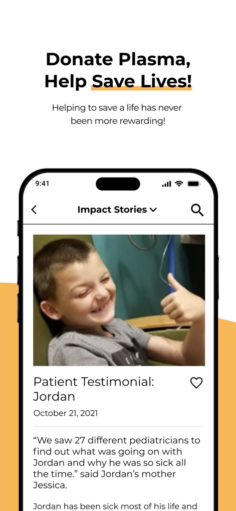 CSL Plasma - This section provides moving patient testimonials with accompanying photos, illustrating the profound life-saving impact of plasma donations.