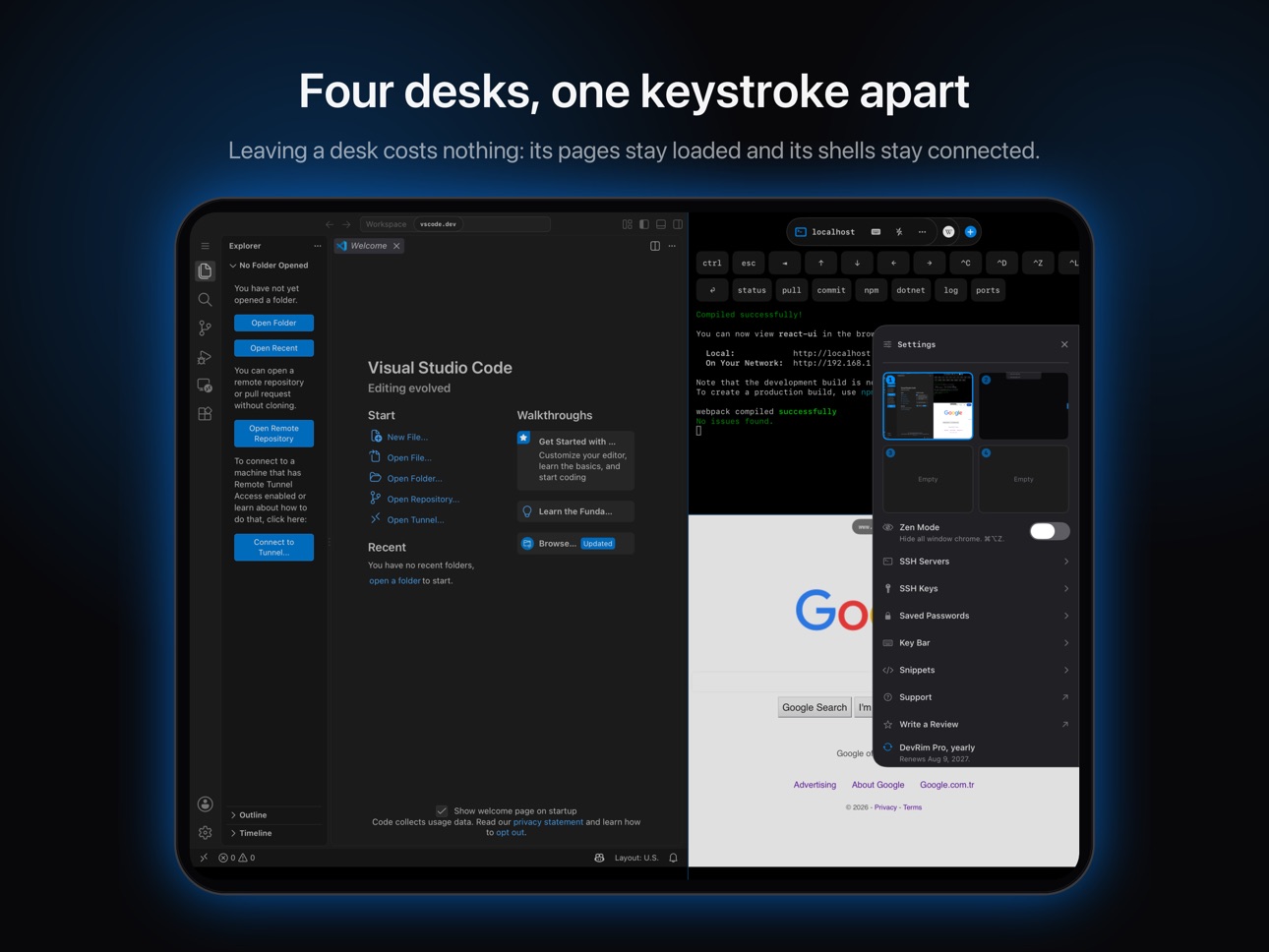 Screenshot 5 of Devrim: Tiled SSH & Browser
