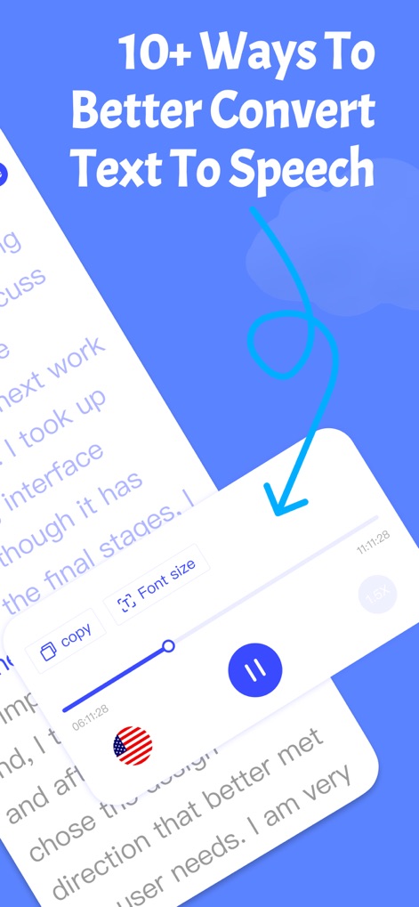 TTSpeech: Text to Speech Audio - Questo strumento offre un riproduttore audio integrato con controlli come velocità di riproduzione (es. '1.5X') e la possibilità di regolare la dimensione del font, migliorando l'esperienza di ascolto e lettura.