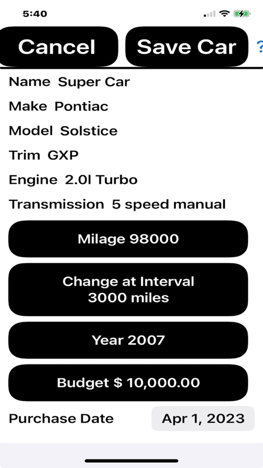 #7. MyCarProject-Tracker (iOS) Podle: James Stacy