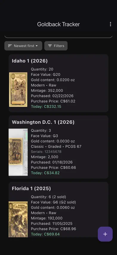 Goldback Tracker screenshot 2
