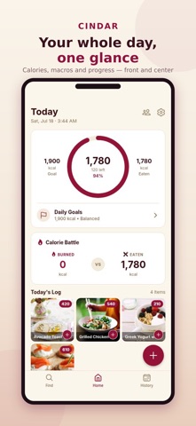 Cindar: Restaurant Calories AI iPhone screenshot