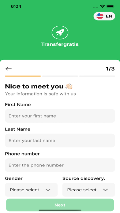 Transfergratis, money transfer Screenshot
