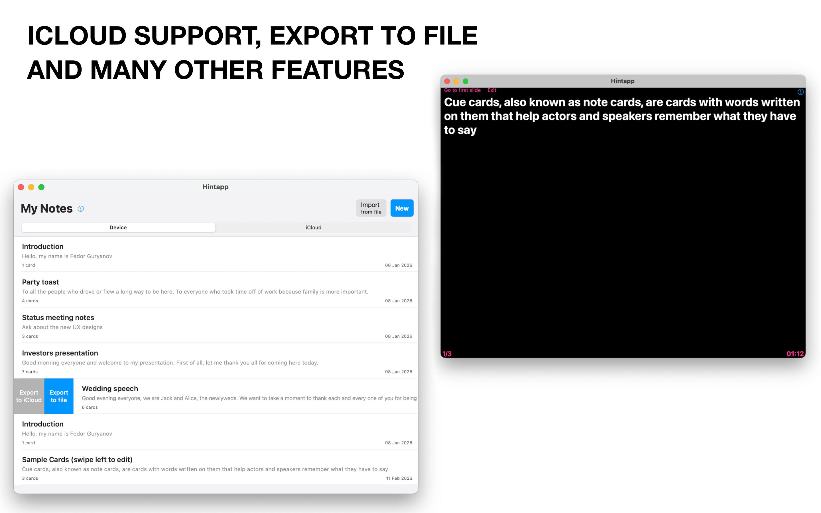 HintApp - Cue Cards & Notes