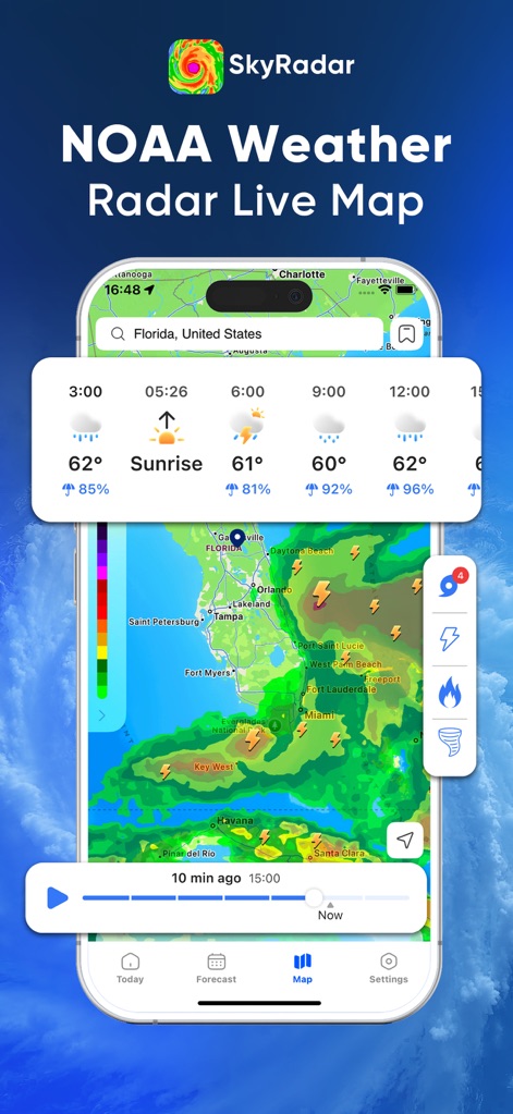NOAA Weather Radar Live Map - Users can observe real-time weather conditions on an interactive map, complete with detailed hourly forecasts and instant severe weather indicators.