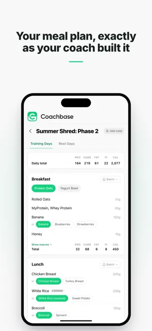 Coachbase Meal Plan screenshot 1