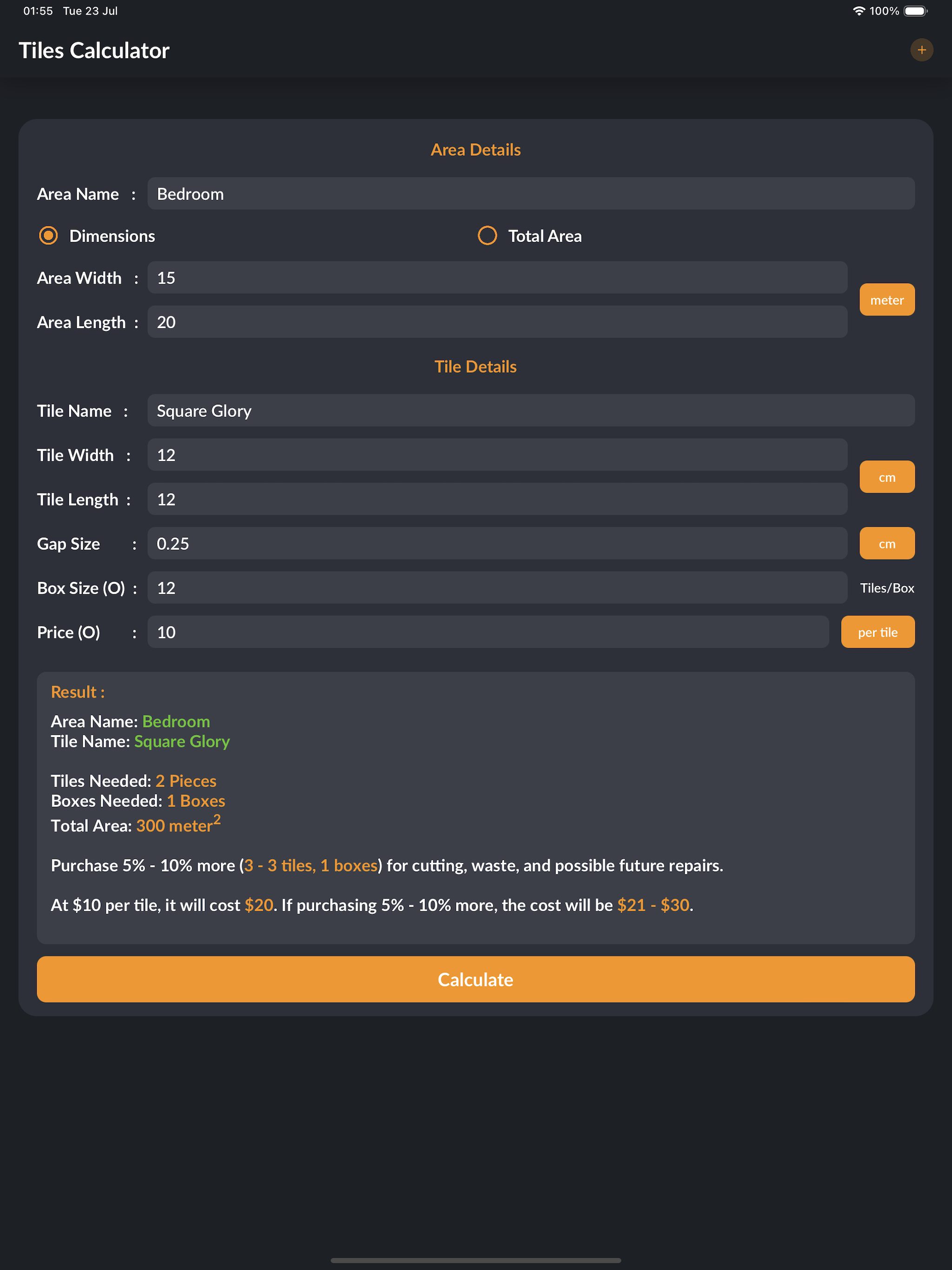 Tiles Calculator -Tiles