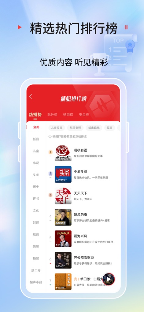 蜻蜓FM「听小说新闻广播电台收音机」相声评书 - Top Content Rankings