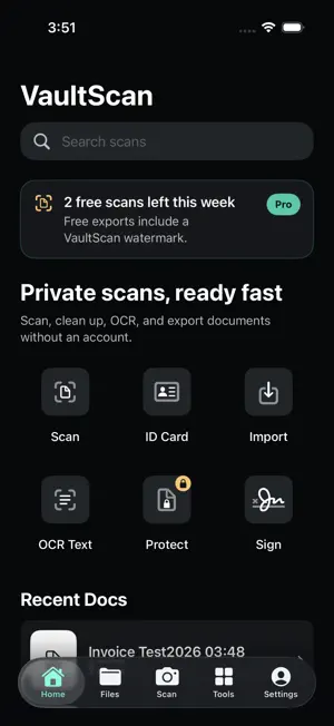 VaultScan PDF Scanner screenshot 1