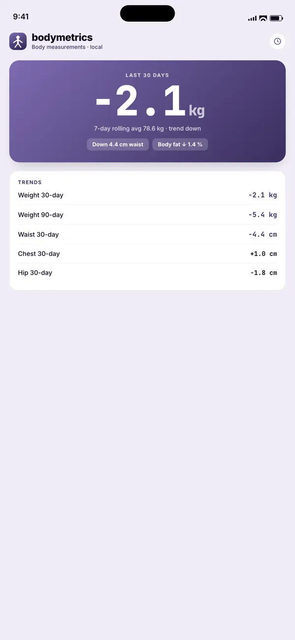 Screenshot #2 pour BodyMetrics: Stats Tracker