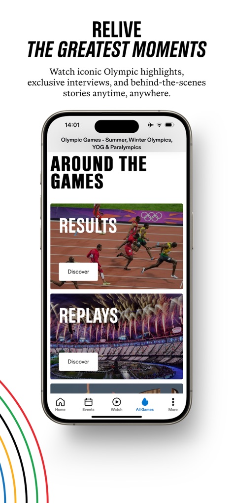 Olympics: Live Sports & News - Nutzer können die Sektion "RESULTS" für aktuelle Wettkampfergebnisse erkunden und in der Sektion "REPLAYS" ikonische Momente und Highlights der Spiele jederzeit erneut erleben.