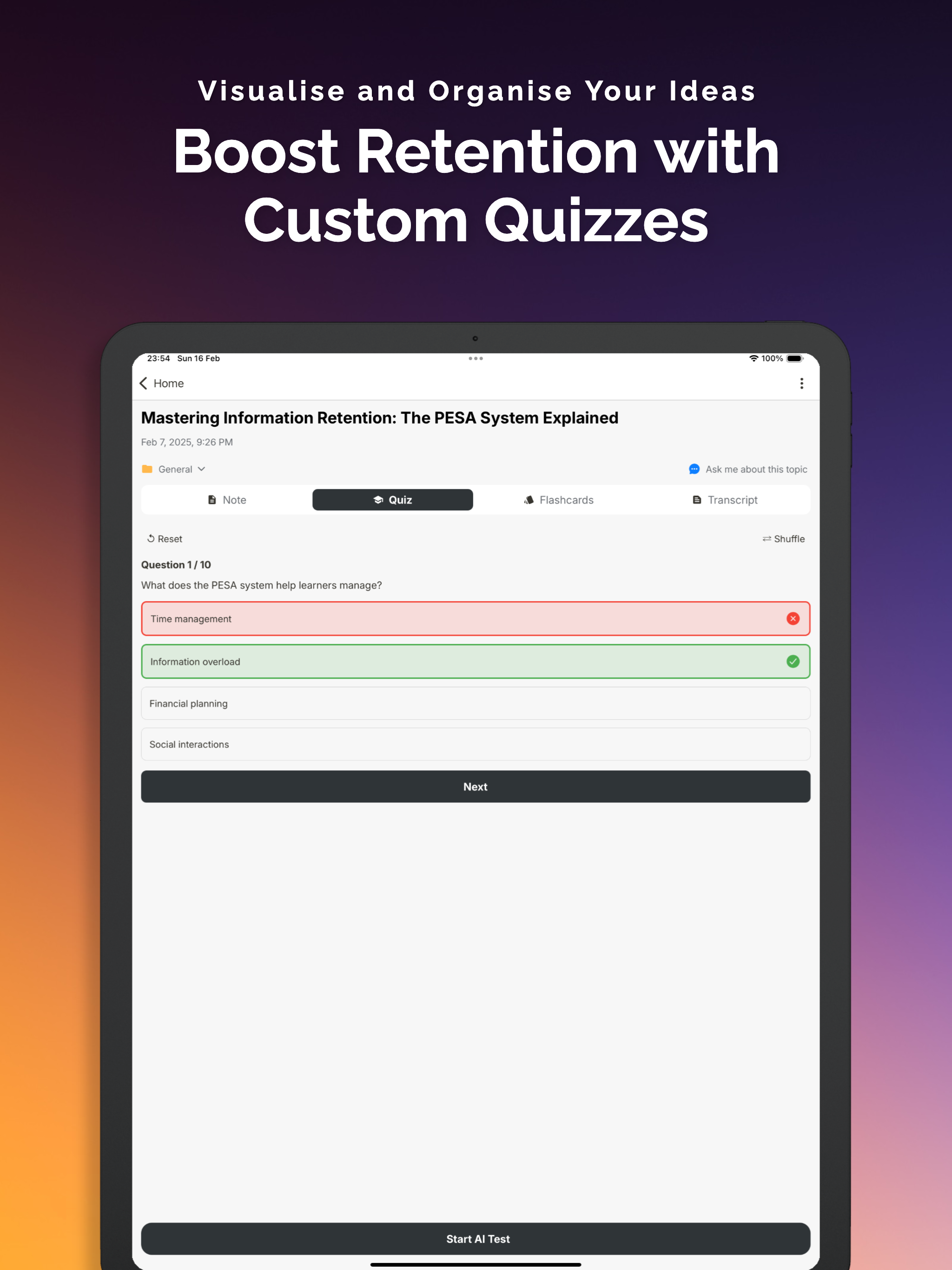 MemoNote: Quizzes & AI Summary