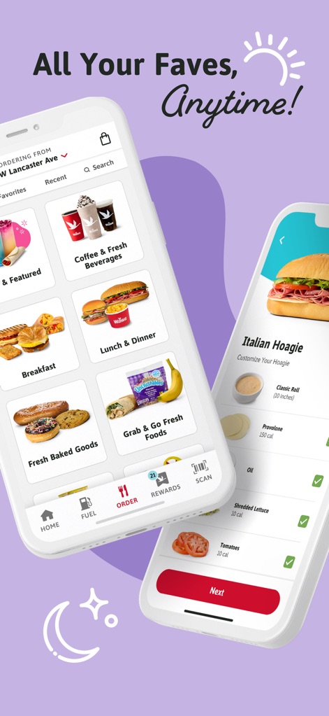 Wawa - The app allows users to browse a full menu by category and meticulously customize their orders, ensuring every item, like the Italian Hoagie, is just right.