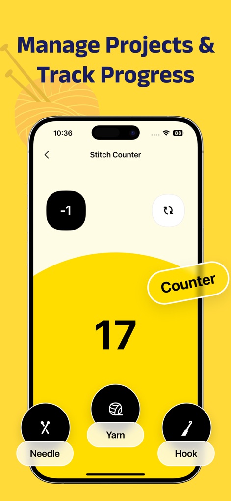 LoopCraft: Crochet & Knitting - Gardez le contrôle de vos ouvrages grâce au compteur de mailles intelligent, qui affiche clairement le nombre de rangs et permet d'ajuster les totaux pour les aiguilles et les crochets en un instant.