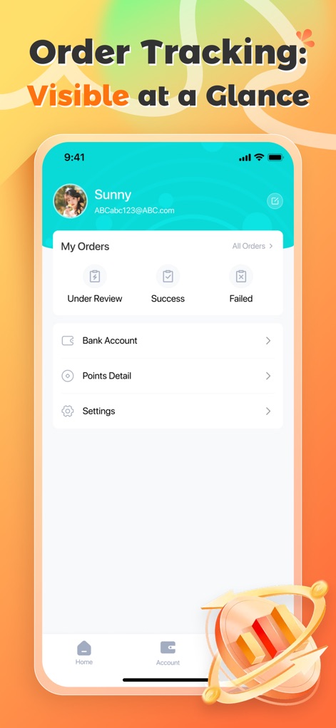 Top Gift Card - La sezione 'My Orders' consente agli utenti di monitorare lo stato delle transazioni in tempo reale, distinguendo tra 'Under Review', 'Success' e 'Failed', e di accedere facilmente ai dettagli del proprio account e alle impostazioni personali.
