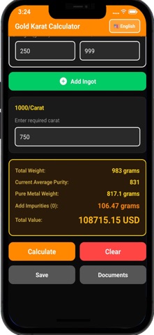 Gold Karat Calculator iPhone screenshot