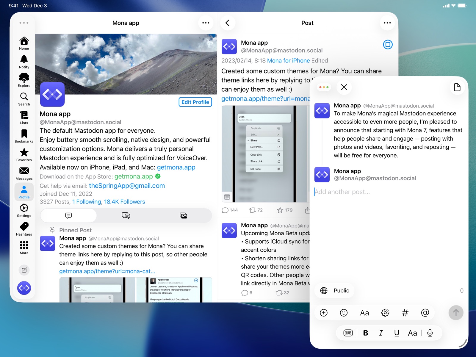 Mona 7 for Mastodon ipad screenshot 1