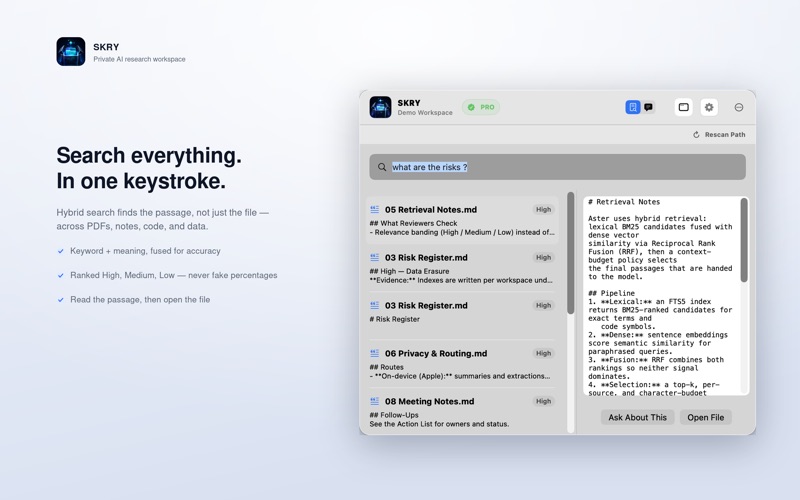 SKRY: Private AI File Search iPhone screenshot