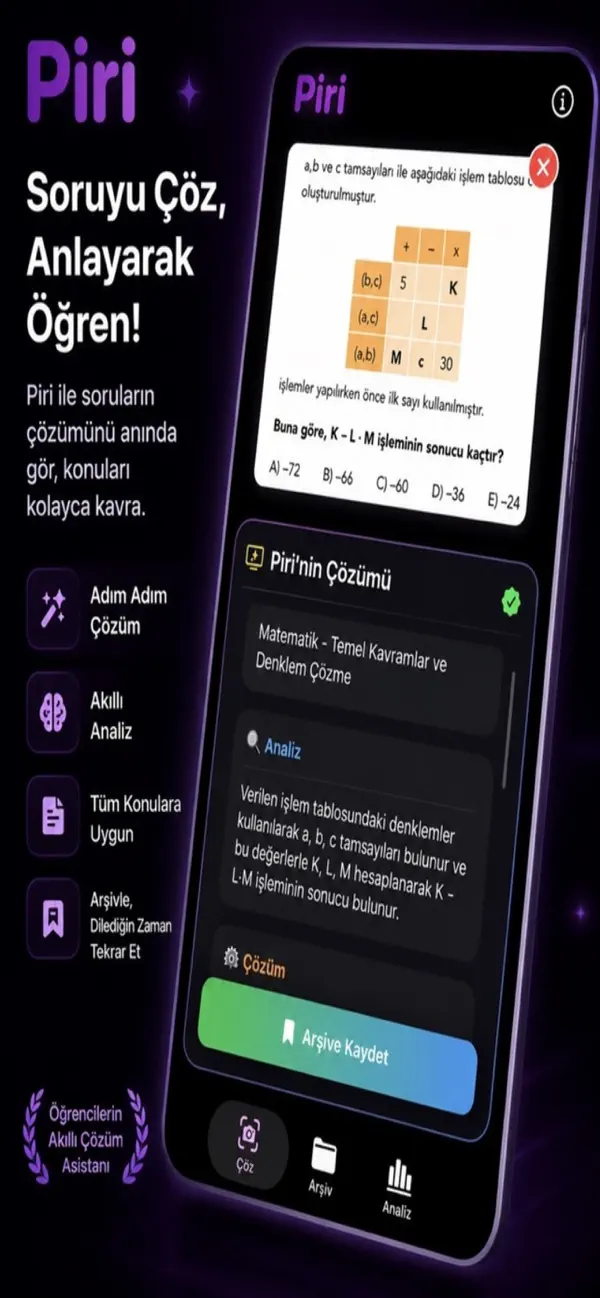 Screenshot #1 pour Piri - AI Soru Çözücü