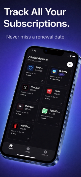 SubWatch: Subscriptions & Bill Screenshot 1 of 9