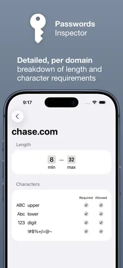 Captura de pantalla de Passwords Inspector en iPhone 1