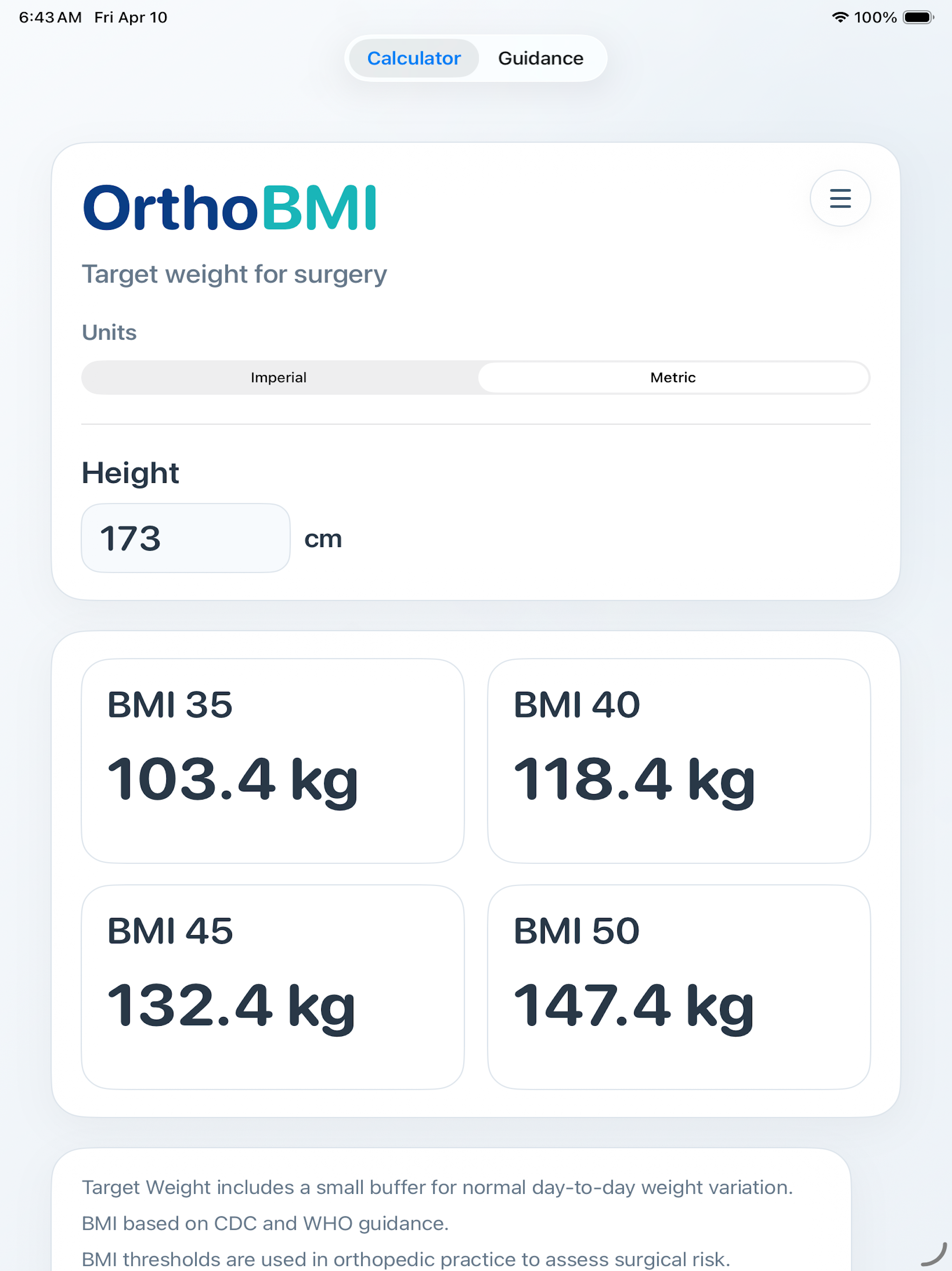 OrthoBMI – BMI Calculator