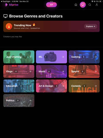 kliprise - Creator Discovery iPad screenshot 7 - Social Networking app