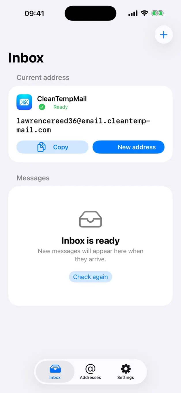 CleanTempMail tijdelijk adres en native inbox op iPhone