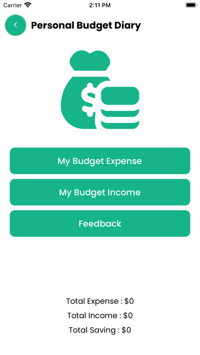 Personal Budget Diary Screenshot