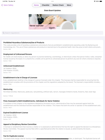 Salon Safety App iPad screenshot