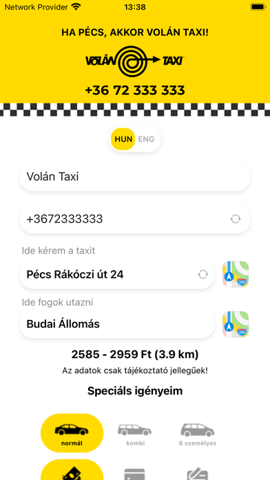Taxi rendelés Pécs Screenshot