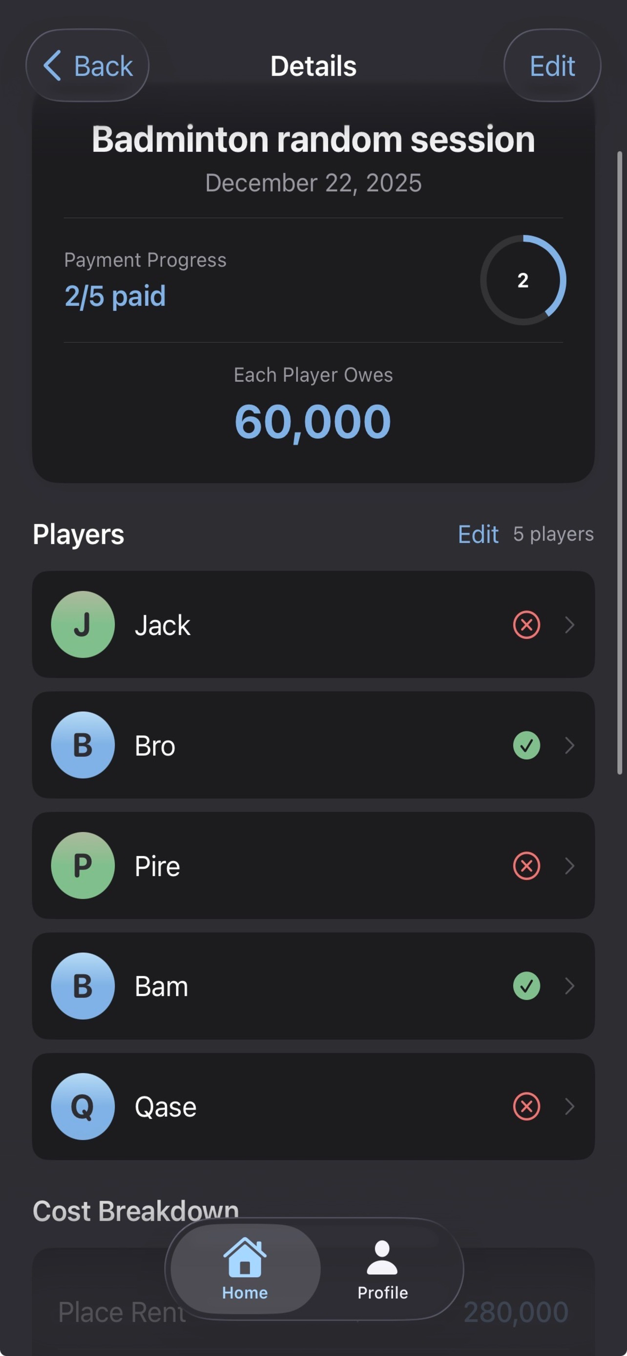 Paid - Sport Split Bill