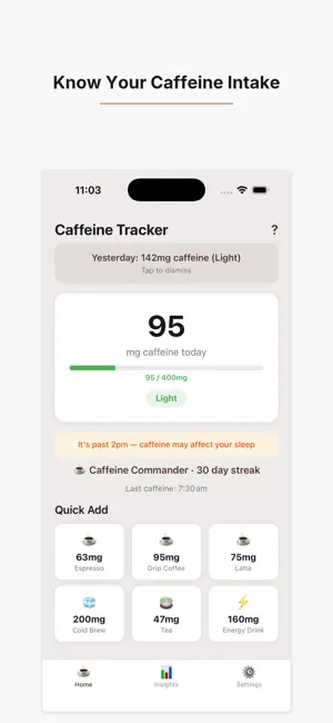 Caffeine Tracker - Intake Log screenshot 1
