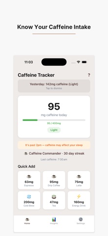 Caffeine Tracker - Intake Log screenshot