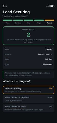 Load Securing Calculator iPhone screenshot