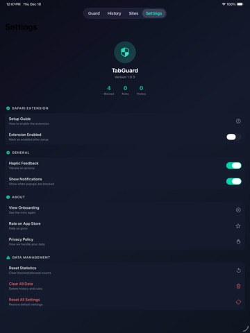 TabGuard iPad screenshot