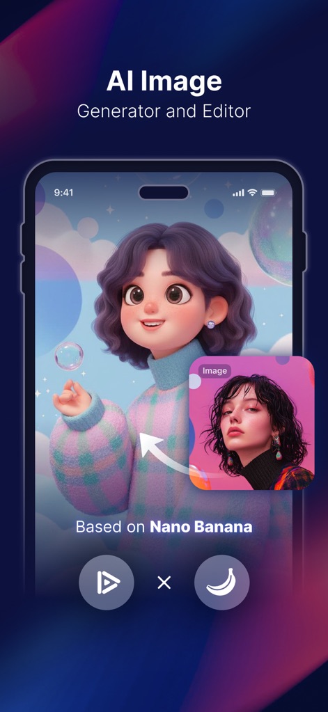 DeeVid - AI Video Generator - 이 화면은 사용자가 자신의 원본 이미지를 업로드하여 AI가 만화 스타일의 캐릭터로 변환하고 편집할 수 있음을 보여줍니다.
