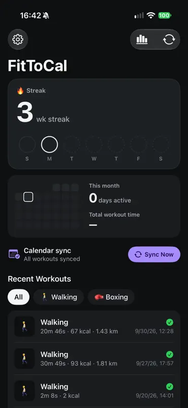 FitToCal - Workout Calendar screenshot 1 of 7