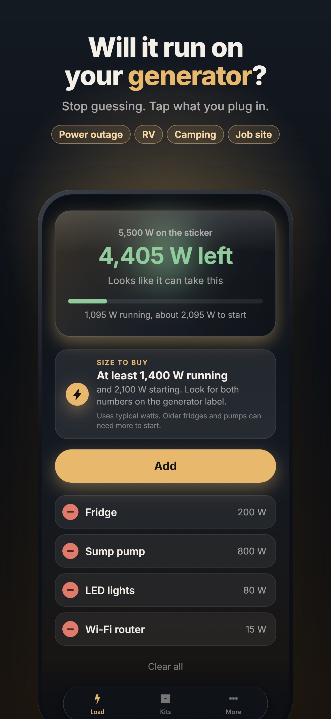 Screenshot 1 of Generator Wattage Calculator