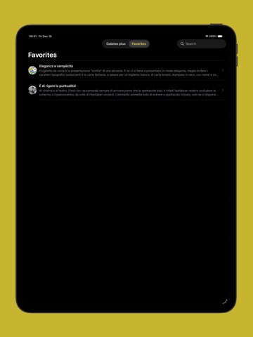 Galateo plus iPad screenshot