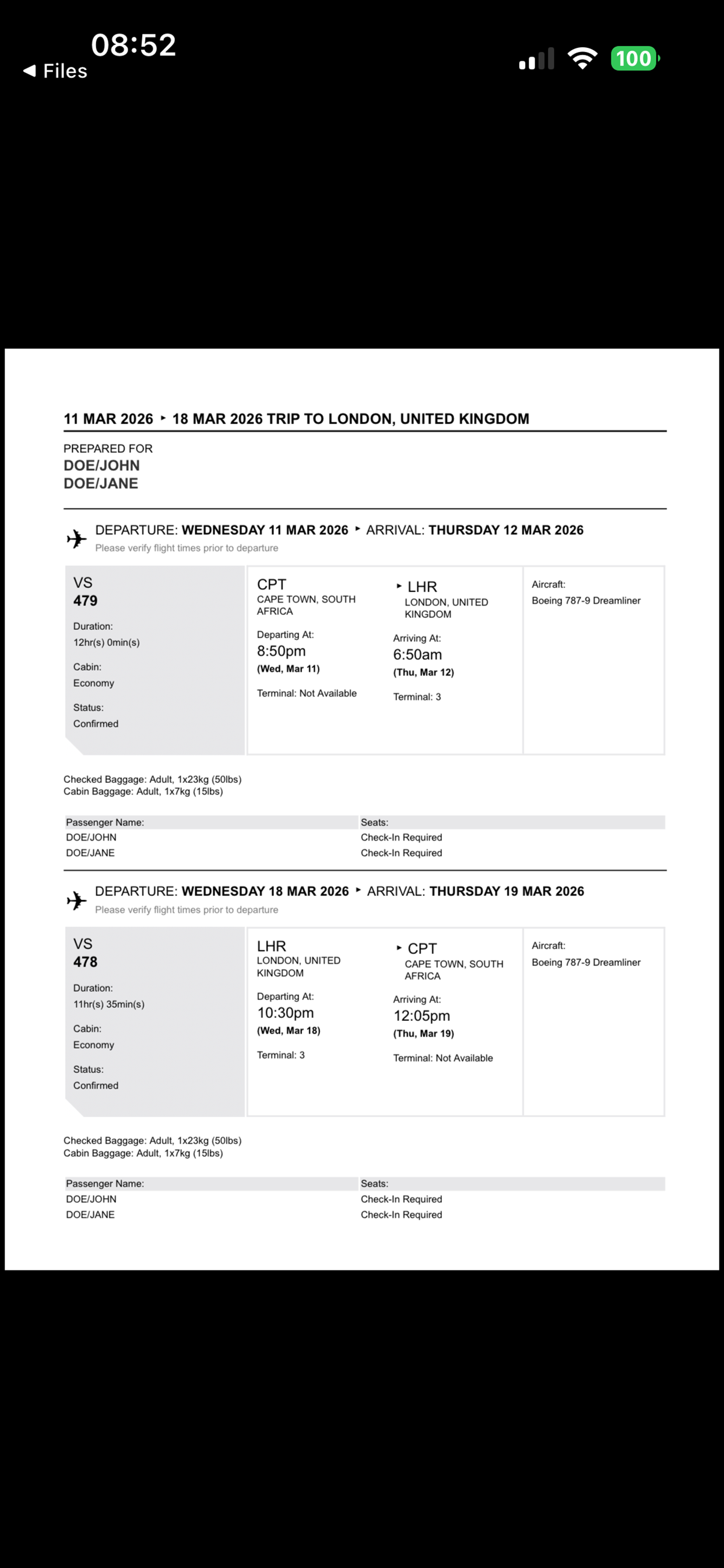 Flight Itinerary screenshot 2