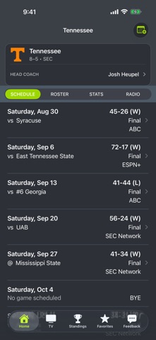 TN Football Schedules app screenshot