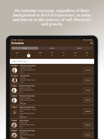 Reformed Pilates Studio LLC iPad screenshot