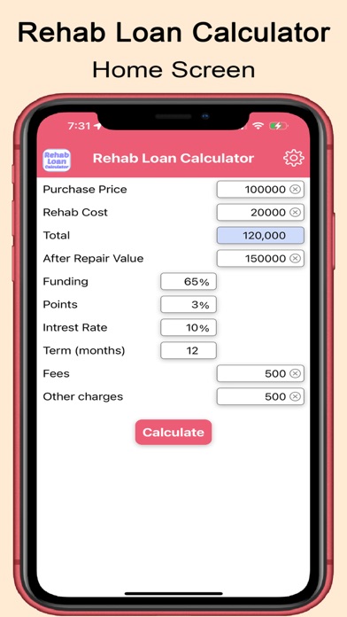 Screenshot 1 of Rehab Loan Calculator App