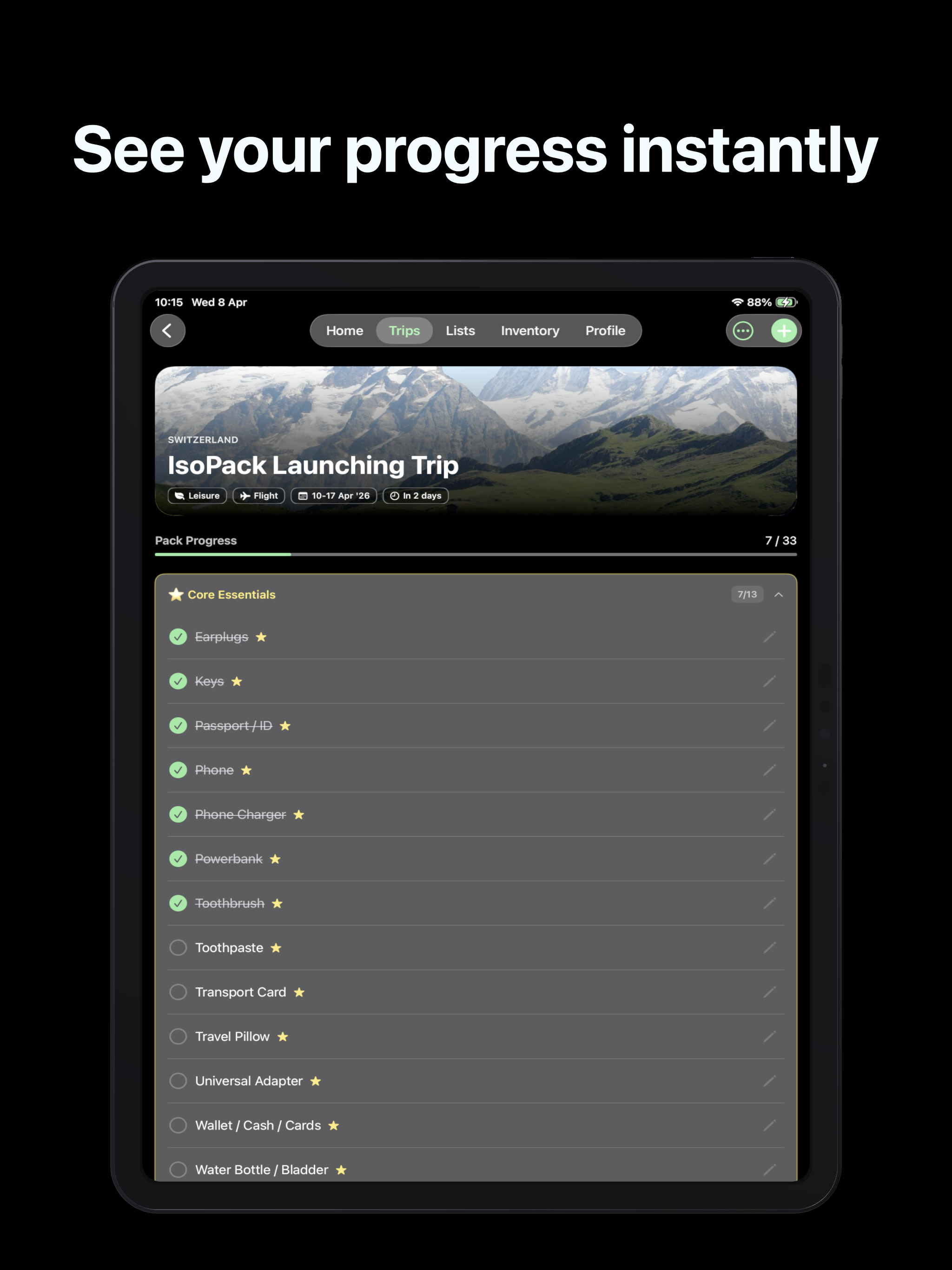 IsoPack: Smart Packing List