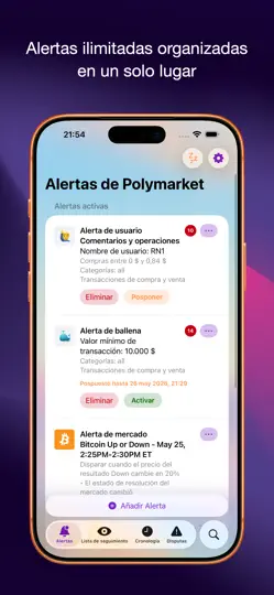 Captura de pantalla de Polymarket Alerts en iPhone 1