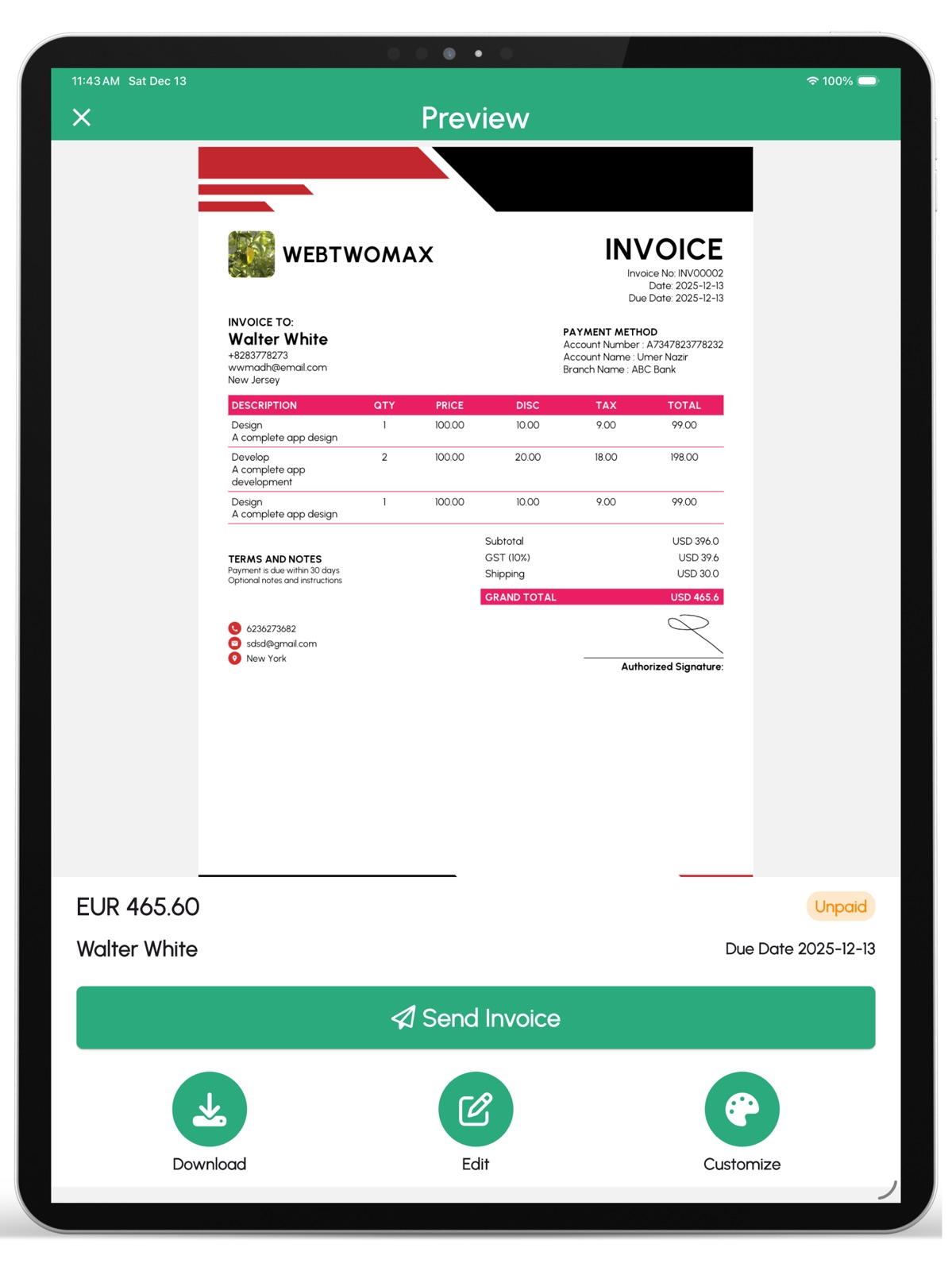 Invoice Creator Receipt Maker ipad screenshot 4