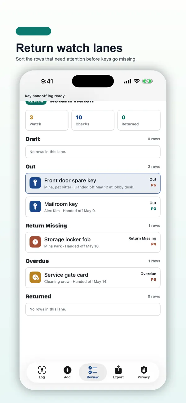 Screenshot #3 pour Key Handoff Logbook