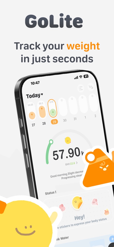 GoLite – Weight Loss Tracker - See how the app facilitates logging morning and evening weight entries and displays progress through an intuitive daily calendar.