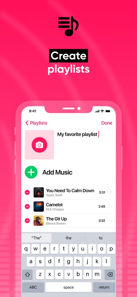 Cloud Music Offline Player mp3 - 이 도구는 사용자가 원하는 대로 플레이리스트를 생성하고 이름을 지정할 수 있도록 지원하며, 키보드를 사용하여 제목을 입력하고 곡을 추가할 수 있습니다.